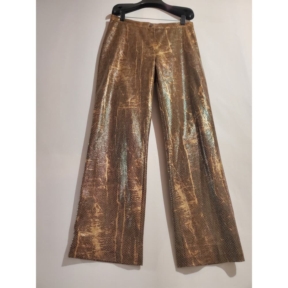 Vtg ISIS Los Angeles 90s Y2K Shiny Snake Print Straight Leg Pants Size M Disco